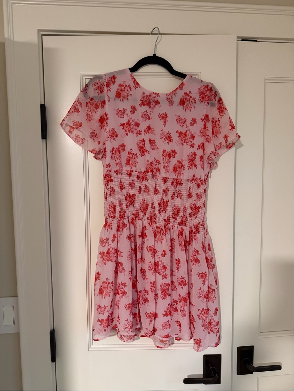 Zara Pink Floral Smocked Short-Sleeve Dress